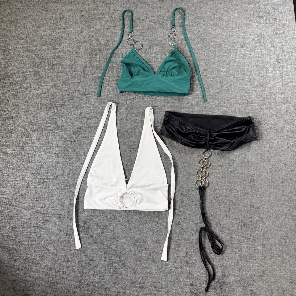 Women's Shein Halter Top Tie Bandeau Lot Of 3 Size XS/S Blue White Black‎